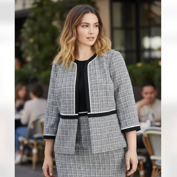 NWT Kasper Women’s  Open-Front Piped-Trim Tweed Jacket - Picture 1 of 9